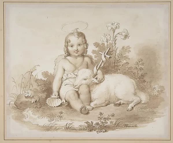 Seated John the Baptist with a Lamb in a Landscape by Tommaso Minardi depicting Matthew 3
