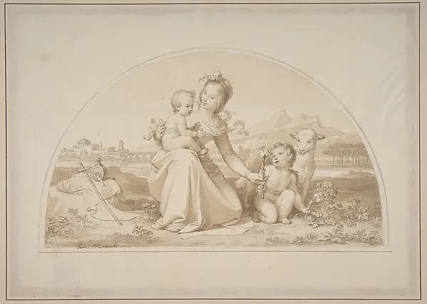 The Virgin and Child with the Infant John the Baptist and a Lamb in a Landscape by Tommaso Minardi depicting Matthew 3