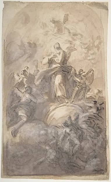 The Virgin Immaculate in Glory (recto); Sketch of a Part of a Leg and a Hand (verso) by Domenico Mondo depicting Luke 1