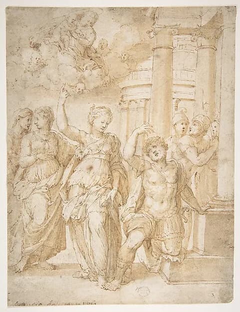 Sibyl Announcing the Birth of Christ to the Emperor Augustus by Bartolomeo Neroni (Il Riccio) depicting John 1