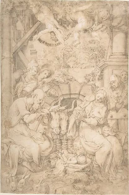 The Adoration of the Shepherds by Trometta (Nicolò Martinelli) depicting Luke 2