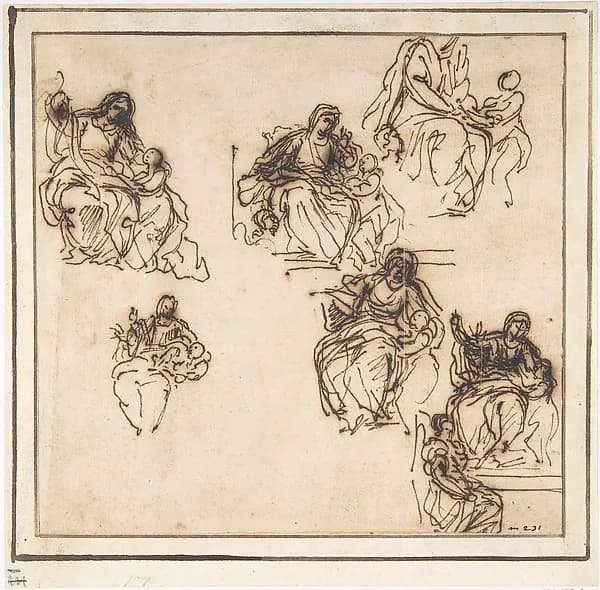 Studies for the Education of the Virgin by Agostino Masucci depicting Luke 2