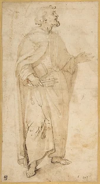 Standing Figure of Saint Peter Holding Book and Keys. by Giovanni de' Vecchi depicting Matthew 4