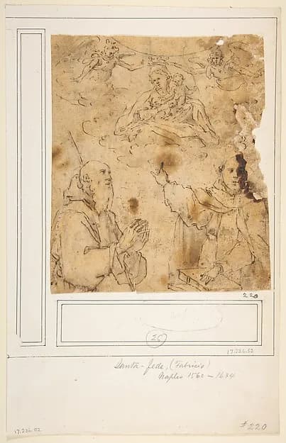 Virgin and Child with two angels appearing to two saints by Fabrizio Santafede depicting Luke 2