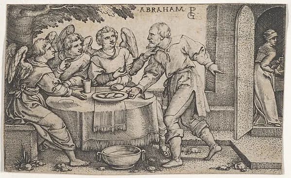 The Three Angels Visiting Abraham, from "The Story of Abraham" by Georg Pencz depicting Genesis 18
