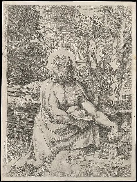 Saint Jerome in the Wilderness by Annibale Carracci depicting Romans 8