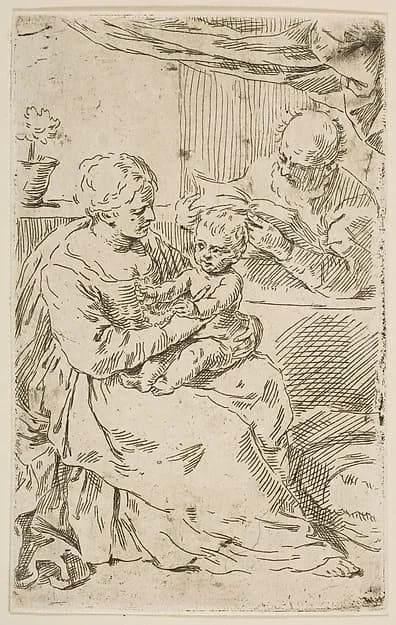 Holy Family with a Rosary, copy after Cantarini by Simone Cantarini depicting Luke 2