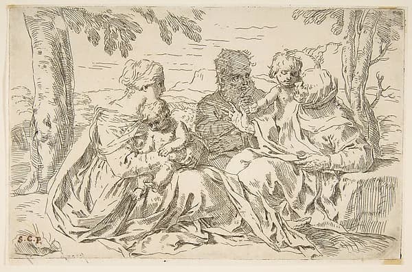 Holy Family with Saint Elizabeth and Saint John the Baptist by Simone Cantarini depicting Matthew 3