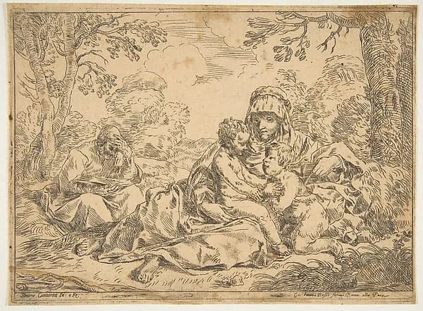 The Holy Family with Saint John the Baptist, copy after Cantarini by Simone Cantarini depicting Matthew 3
