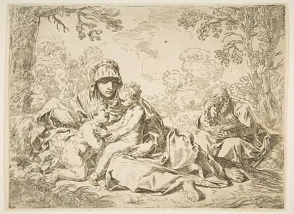 The Holy Family with Saint John the Baptist by Simone Cantarini depicting Matthew 3