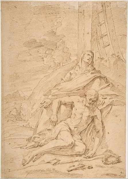 The Virgin Lamenting over the Dead Christ by Pietro Testa depicting Mark 15