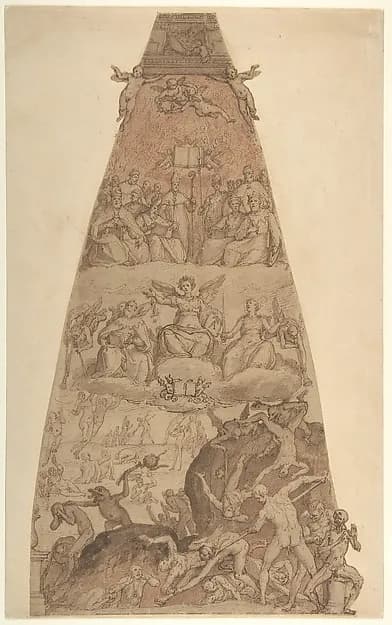 Scene from the Last Judgment, Study for the Fresco Decoration of One of the Segments of the Cupola of the Cathedral of Santa Maria del Fiore in Florence by Federico Zuccaro (Zuccari) depicting Revelation 20
