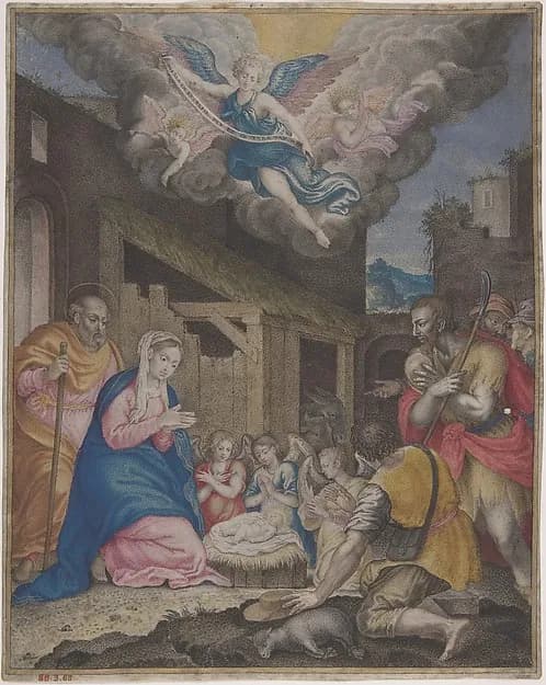Adoration of the Shepherds by Anonymous, Italian, Cremonese, 16th century depicting Luke 2