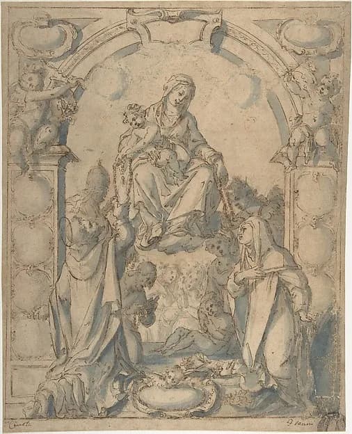Madonna and Child Adored by Two Saints by Anonymous, Italian, 16th century depicting Luke 2