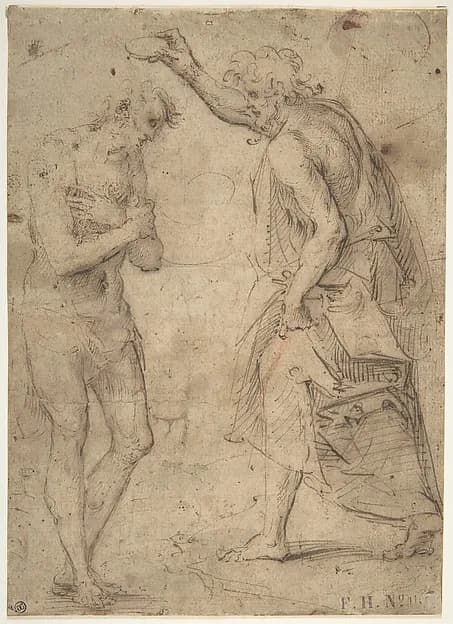The Baptism of Christ by Moncalvo (Guglielmo Caccia) depicting Matthew 3