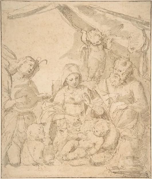 The Holy Family with Angels by Anonymous, Italian, 16th century depicting Luke 2