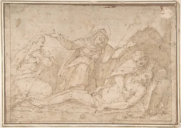 Pietà with Mary Magdalen and Saint John by Anonymous, Italian, 16th century depicting Matthew 3