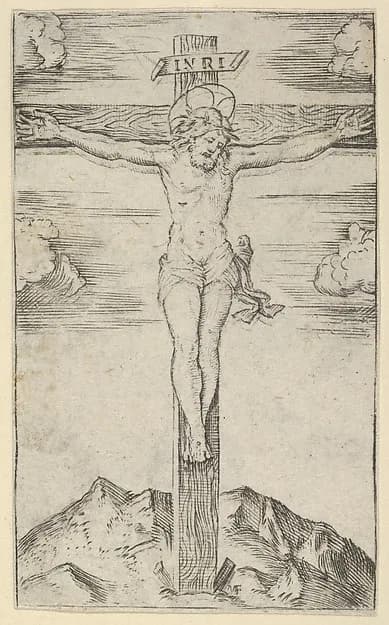 Christ on the Cross, from "Piccoli Santi" (Small Saints) by Marcantonio Raimondi depicting Matthew 27