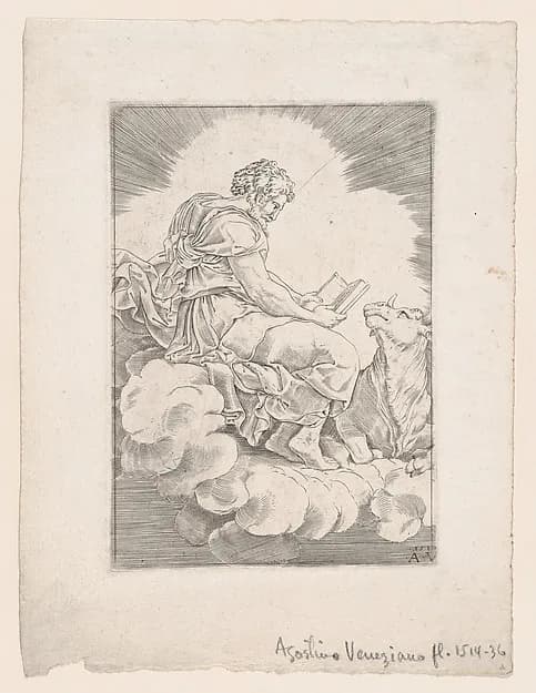 Saint Luke by Agostino Veneziano (Agostino dei Musi) depicting Luke 1