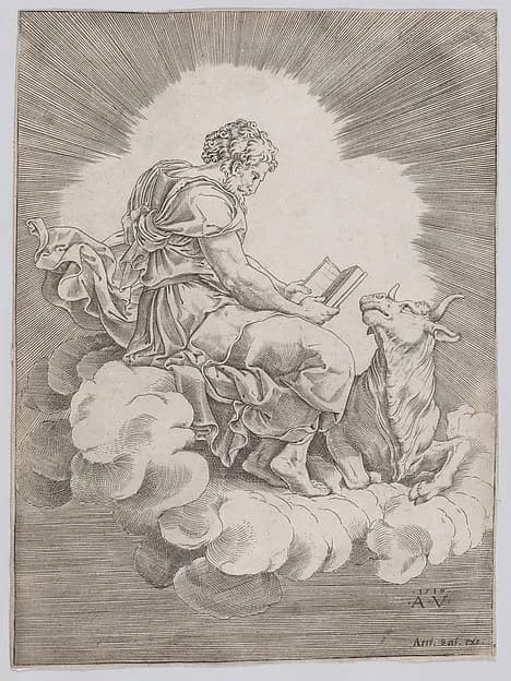 Saint Luke by Agostino Veneziano (Agostino dei Musi) depicting Luke 24