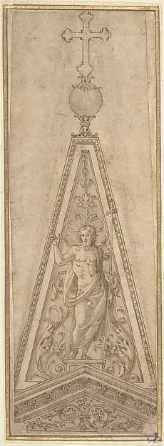 Design for Pediments with the Resurrected Christ surmounted by a Crucifix by Anonymous, Italian, 16th century depicting John 1