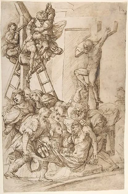 The Deposition from the Cross by Domenico Campagnola depicting Matthew 27