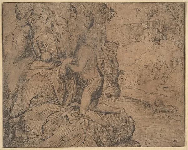 St. Jerome in a Landscape by Anonymous, Italian, Venetian, 15th to 16th century depicting Romans 8
