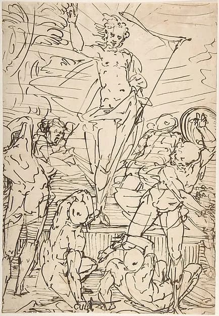 Resurrection by Luca Cambiaso depicting Matthew 28