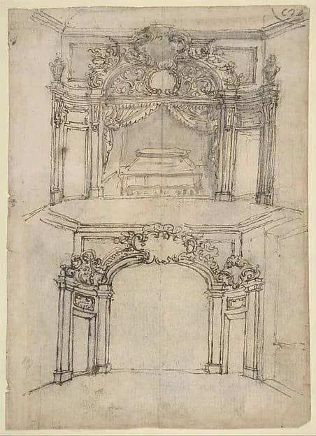 Designs for Bed Alcoves (recto); Studies for a figure of St. John the Baptist and a Bed Alcove (verso) by Giovanni Battista Foggini depicting Matthew 3