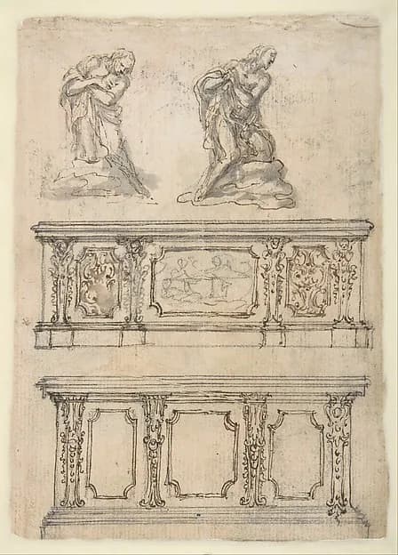 Studies for a Kneeling Figure of Christ and Altar Fronts by Giovanni Battista Foggini depicting John 1