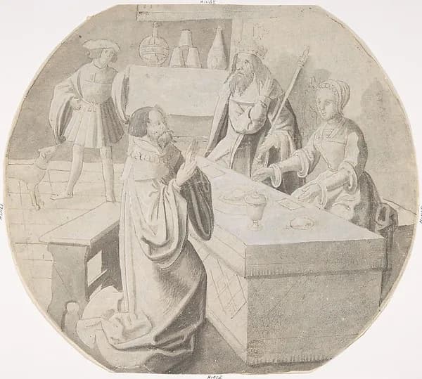 The King and Haman at Esther's Banquet of Wine by Pseudo-Aert Ortkens depicting Esther 5
