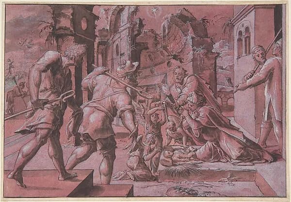 Adoration of the Shepherds by Master of Liechtenstein depicting Luke 2