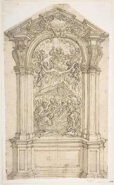 Design for an Altar with a Painting of the Adoration of the Shepherds and God the Father Above by Giovanni Battista Foggini depicting Luke 2