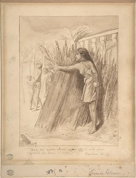 Miriam Watching the Finding of Moses in the Bulrushes by Simeon Solomon depicting Exodus 2