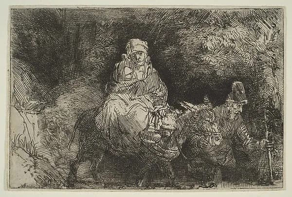 The Flight into Egypt: Crossing a Brook by Rembrandt van Rijn depicting Matthew 2