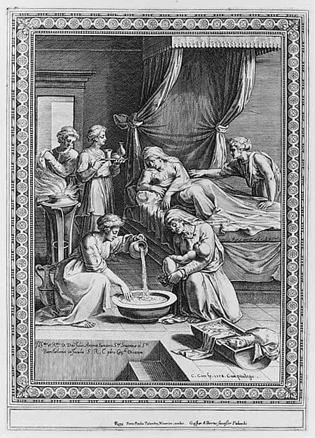 Birth of the Virgin by Cornelis Cort depicting Luke 1