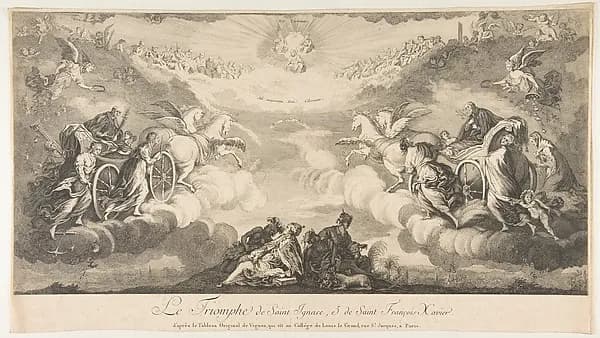 Triumph of Saint Ignatius and Saint Francis Xavier (Le Triomphe de Saint Ignace et de Saint François Xavier qui est au Collége de Louis le Grand...Paris) by Anonymous, French, 17th century depicting Matthew 5