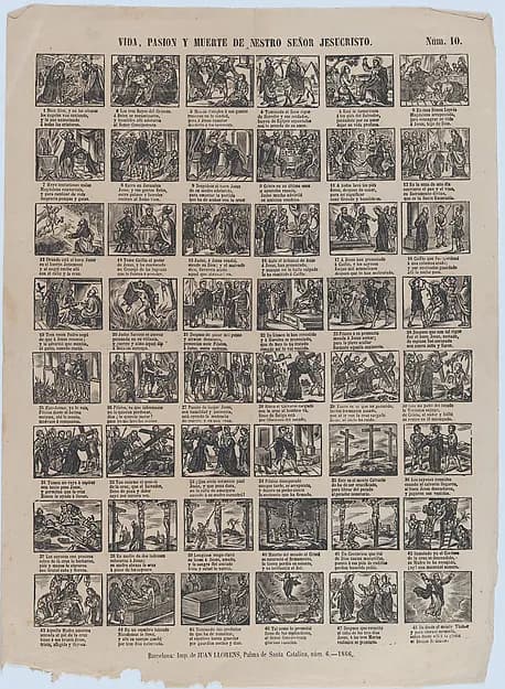 Broadside with 48 scenes of the life of Jesus Christ by José Noguera depicting John 1