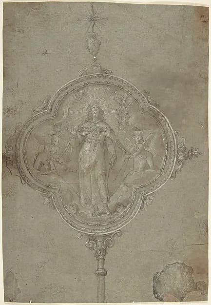 Drawing for a Standard with Christ in Glory Flanked by Putti by Anonymous, Italian, Florentine, 16th century depicting John 1