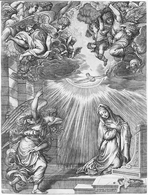 The Annunciation by Giovanni Jacopo Caraglio depicting Luke 1