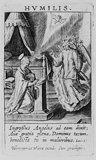 The Annunciation (Humilis) by Hieronymus (Jerome) Wierix depicting Luke 1