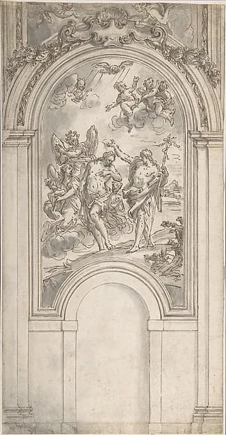 Design for a Baptism of Christ in an Architectural Setting by Sir James Thornhill depicting Matthew 3