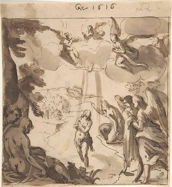 The Baptism of Christ (recto); The Baptism of Christ (verso) by Gabriel Weyer depicting Matthew 3
