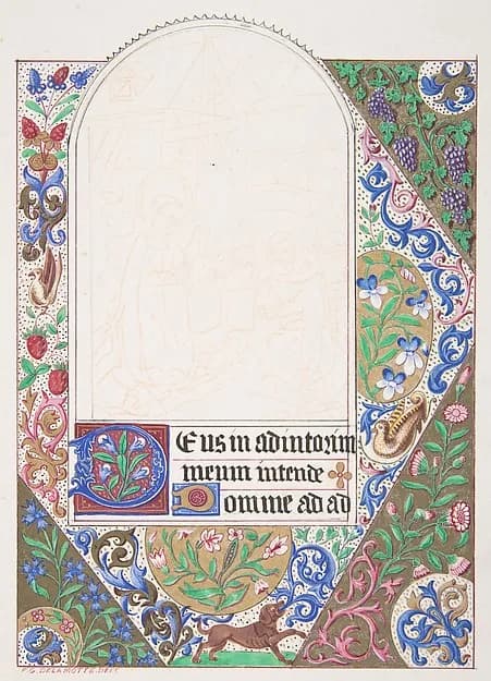 Decorated Border with Nativity Scene by Freeman Gage Delamotte depicting Luke 2