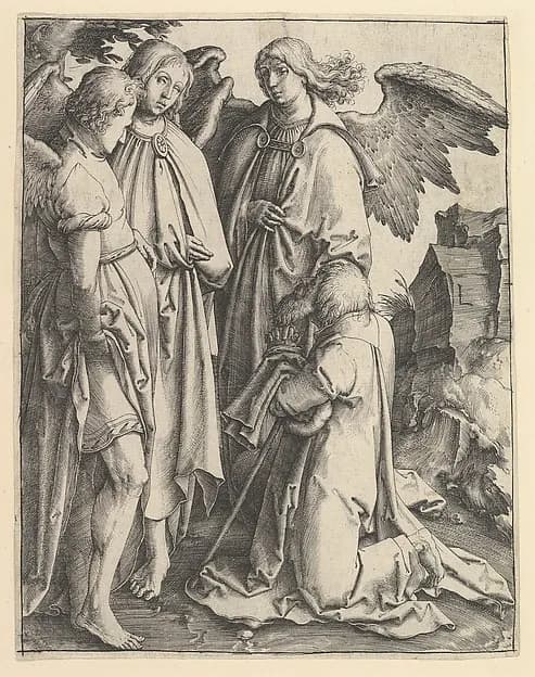 Abraham and Three Angels by Lucas van Leyden depicting Genesis 18