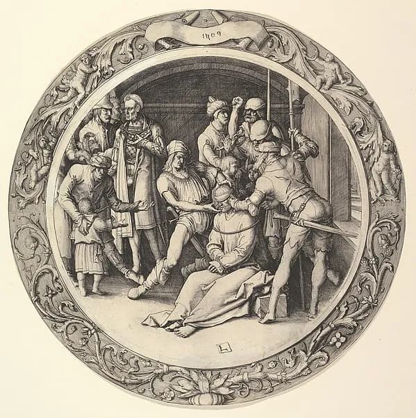 The Mocking of Christ, from the Circular Passion by Lucas van Leyden depicting Matthew 27