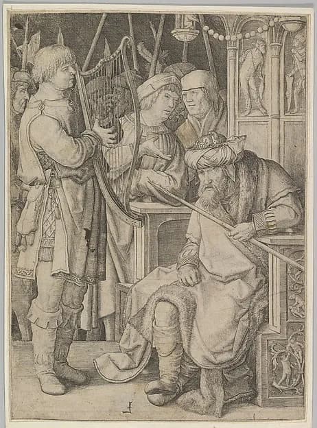 David Playing the Harp Before Saul by Lucas van Leyden depicting 1 Samuel 15