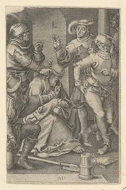 Mocking of Christ (copy) by Lucas van Leyden depicting Matthew 27