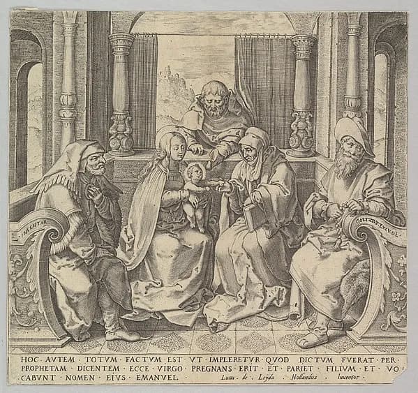 The Holy Kindred, (Virgin and Child with Joseph, Anne and Two Male Saints) (copy) by Lucas van Leyden depicting Luke 1