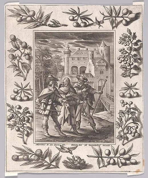 Christ on the way to Emmaus [Mark 16:12] by Maerten de Vos depicting Mark 16